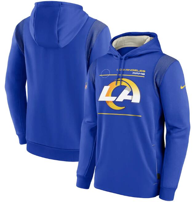 Men's Los Angeles Rams 2021 Royal Sideline Logo Performance Pullover Hoodie Men's Los Angeles Rams 2021 Royal Sideline Logo Performance Pullover Hoodie